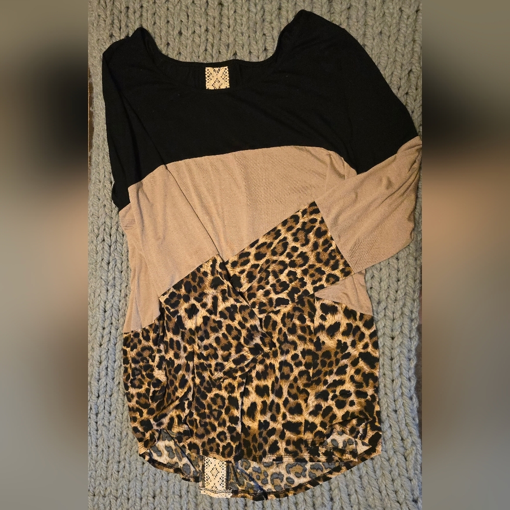 Leopard Print Color Block Top